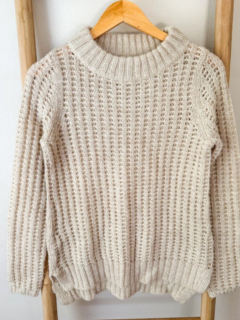 Field Flower Cream Open Knit Wool Blend Chunky Sweater Women’s Small